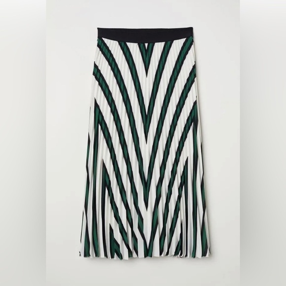 H&M Chevron Pleated Midi Skirt - Kelly Green/Black/White - XS - Chic & Elegant - Picture 2 of 11